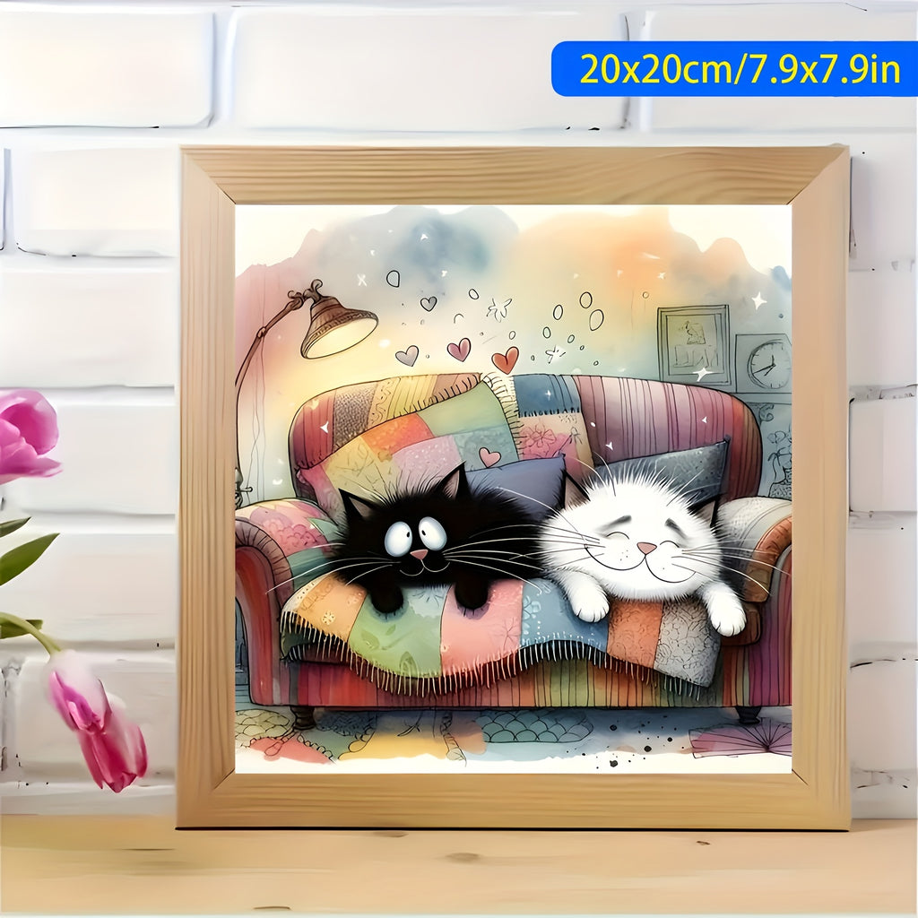 可爱双猫拼布风格钻石画DIY套装 多尺寸可选